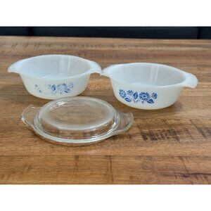 Anchor Hocking Lot 2 Fire King Blue Cornflower Casserole Dish 12 Oz 472 1 lid